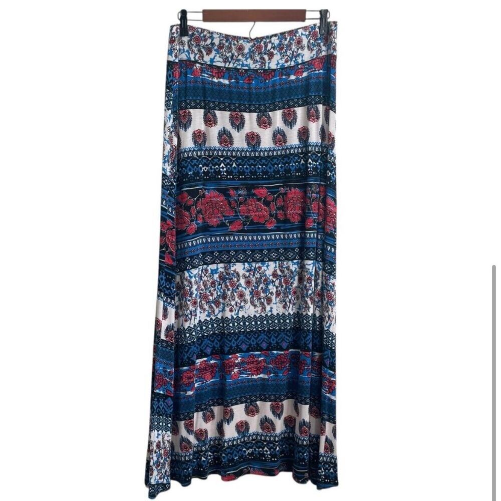 Cato Women‎ Maxi A-line Skirt L Floral Stretch Comfort Boho Cottagecore Vacay - Picture 3 of 8